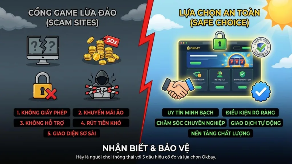 5 cách nhận biết cổng game bài lừa đảo Okbay